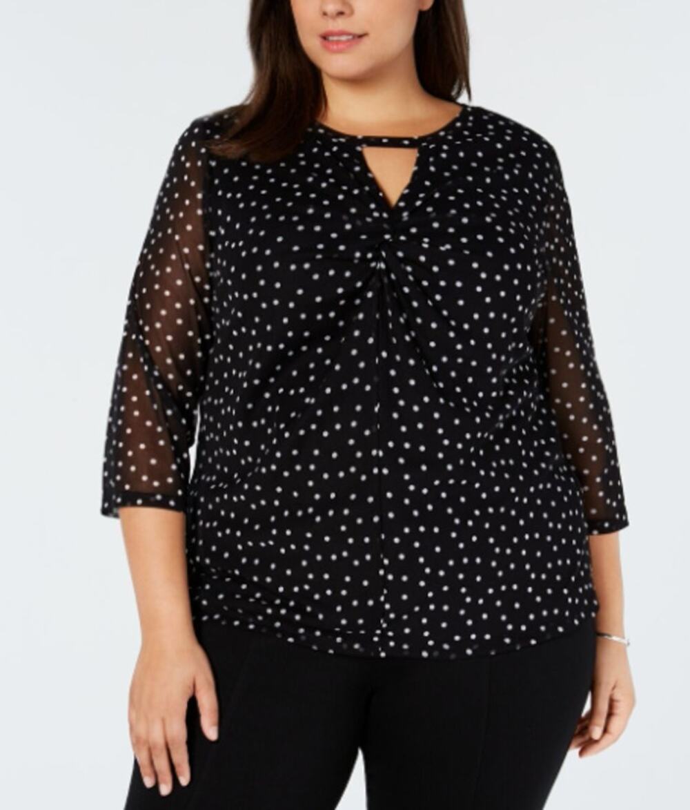 INC Concepts Black White Polka Dot Pullover 3/4 Sleeve Blouse Shirt Top 2X NWT